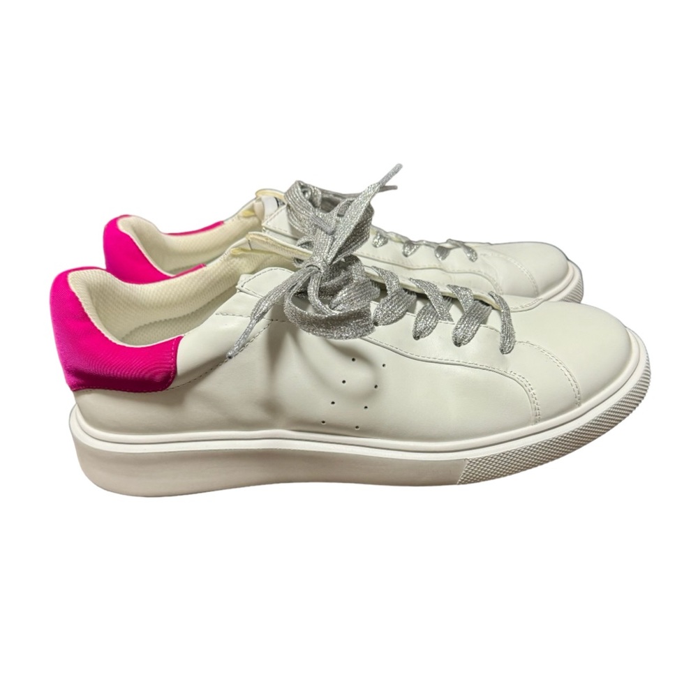 KENNETH COLE NEW YORK Womens Kam Platform Silver Lace Up White Sneakers Size 8.5